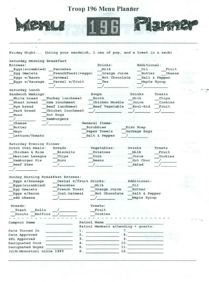 menu planner. MenuPlanner1999